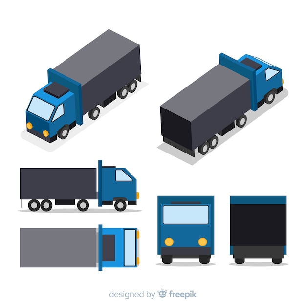 Kostenloser Vektor isometrische lkw perspektiven sammlung