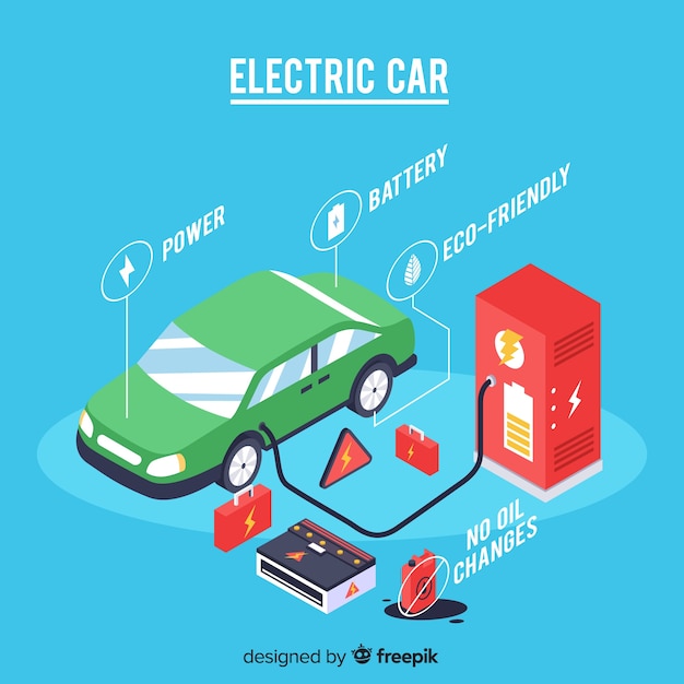 Kostenlose Vektor isometrisches elektroauto infografik