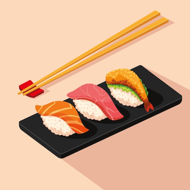 Kostenlose Vektor japanisches essen, sushi und essstäbchen