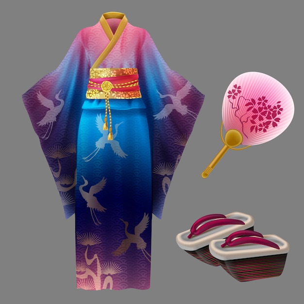 Kostenlose Vektor japanisches geisha-kleid und accessoires