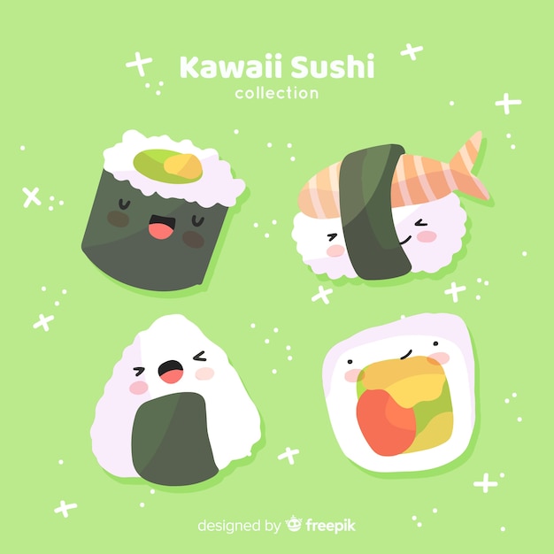 Kostenlose Vektor kawaii sushi collectio