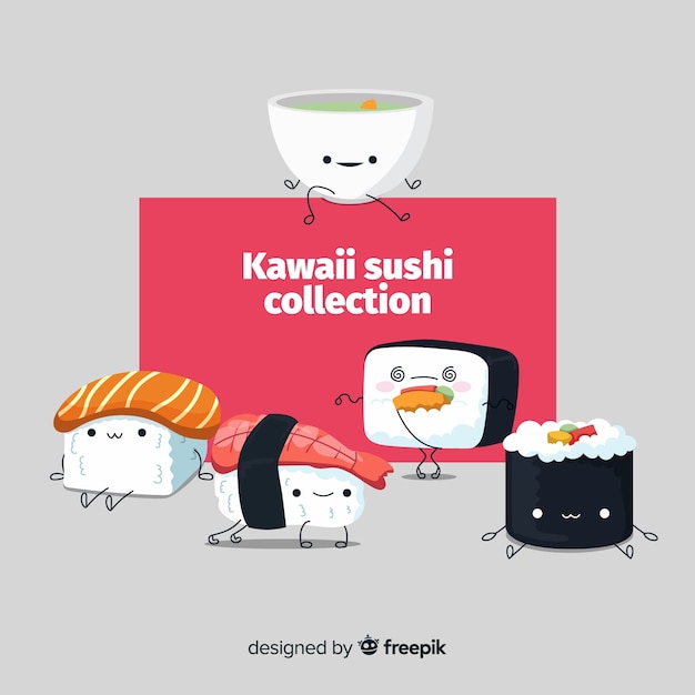 Kostenlose Vektor kawaii sushi collectio