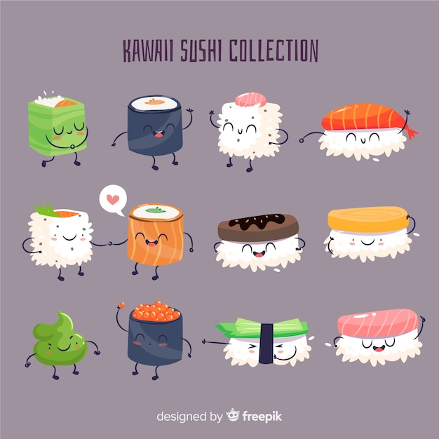 Kostenlose Vektor kawaii sushi collectio