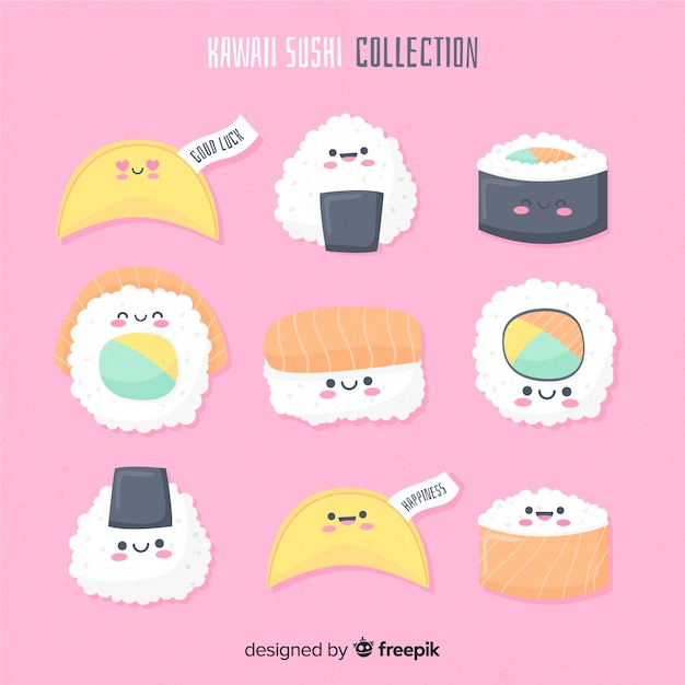 Kostenlose Vektor kawaii sushi-sammlung