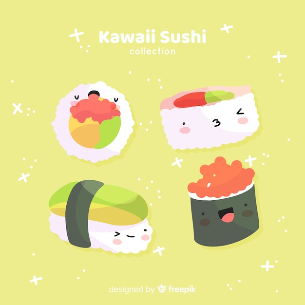 Kostenlose Vektor kawaii sushi-sammlung