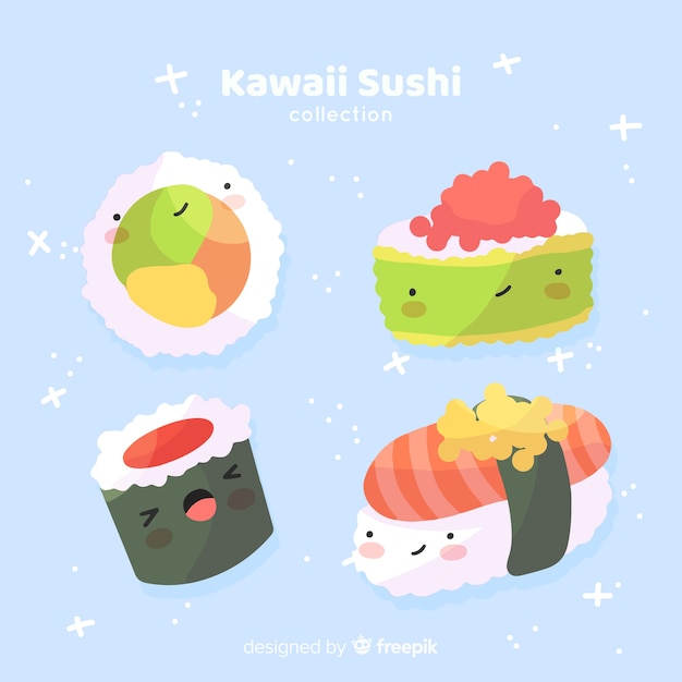 Kostenlose Vektor kawaii sushi-sammlung