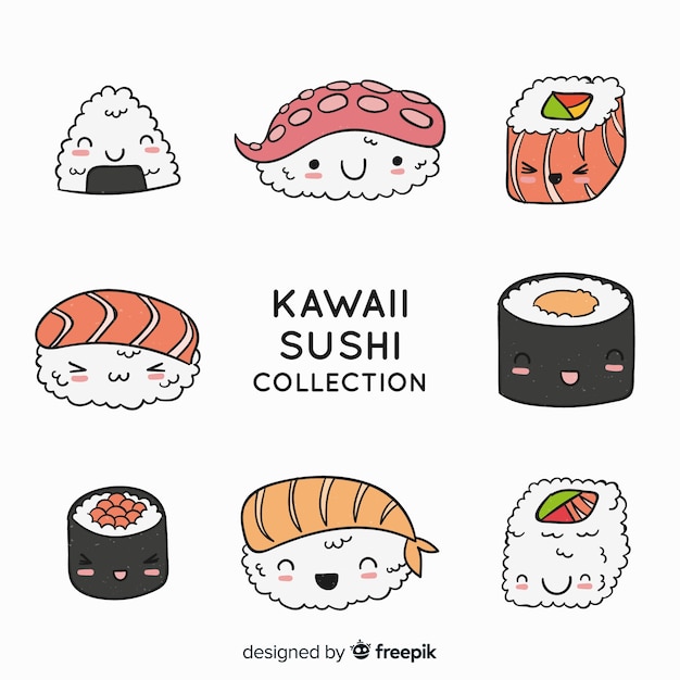 Kostenloser Vektor kawaii sushi-sammlung