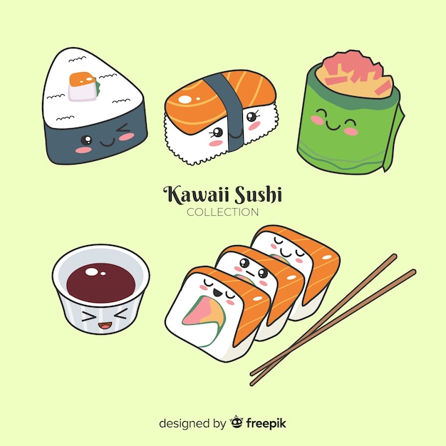 Kostenlose Vektor kawaii sushi-sammlung