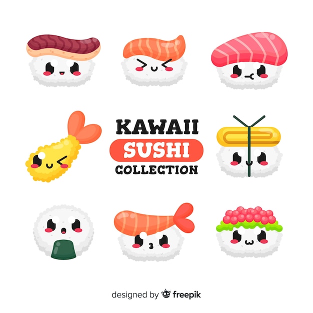 Kostenlose Vektor kawaii sushi-sammlung