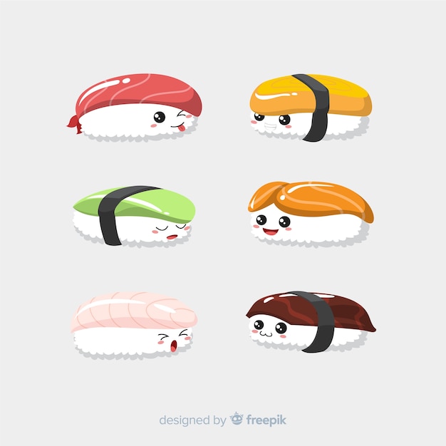 Kostenlose Vektor kawaii sushi-sammlung