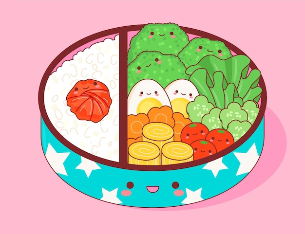 Kostenlose Vektor kawaii umeboshi bento illustration