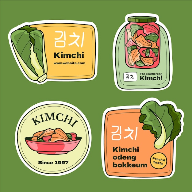 Kostenlose Vektor kimchi-etikettenset für lebensmittel