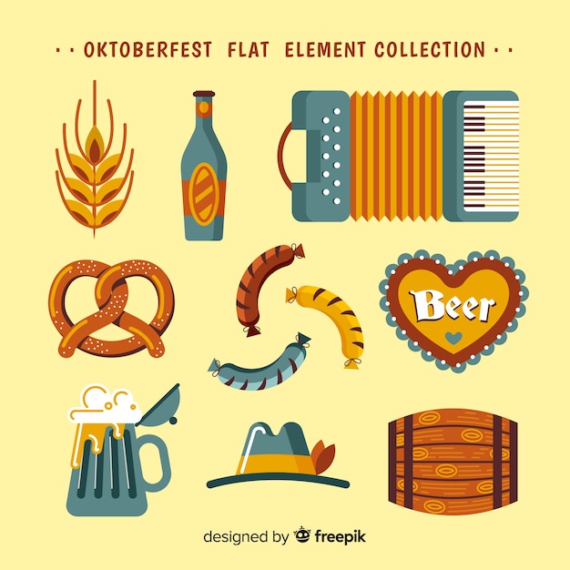 Kostenloser Vektor klassische oktoberfest elementsammlung mit flachem design