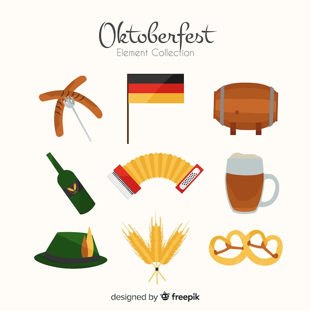 Kostenlose Vektor klassisches oktoberfest element collecton mit flachem design