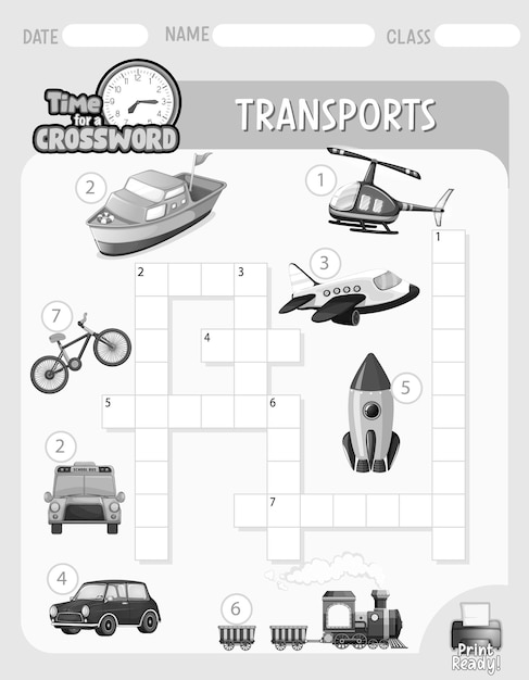 Kostenloser Vektor kreuzworträtsel-spielvorlage zum thema transport