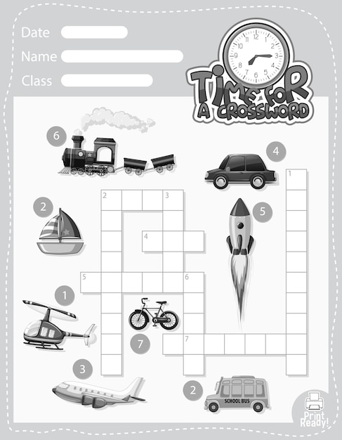 Kostenloser Vektor kreuzworträtsel-spielvorlage zum thema transport
