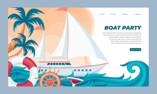 Landing Page für Bootspartys im flachen Design