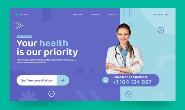 Landing Page für Gesundheitseinrichtungen im flachen Design