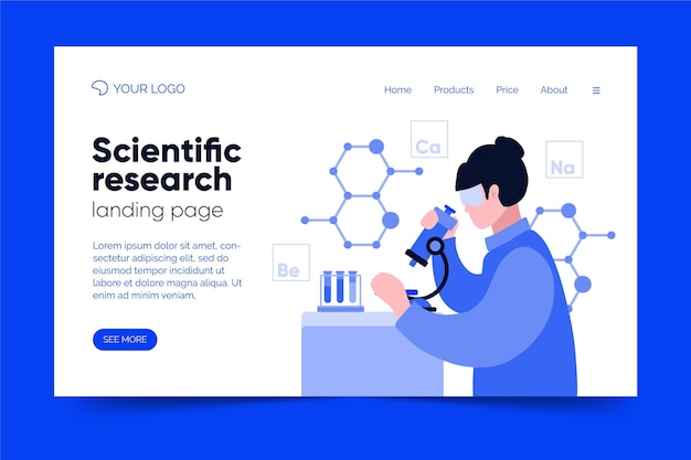 Kostenlose Vektor landingpage-design für wissenschaftliche forschung