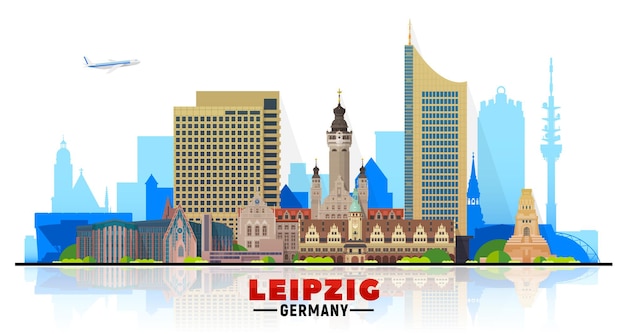 Kostenloser Vektor leipzig deutschland skyline auf weißem hintergrund flache vektordarstellung geschäftsreise- und tourismuskonzept mit modernen gebäuden bild für banner oder website