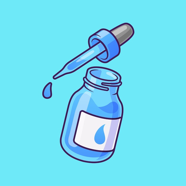 Kostenlose Vektor medizin flüssig in flasche mit pipette cartoon vector icon illustration gesundes objekt isoliert