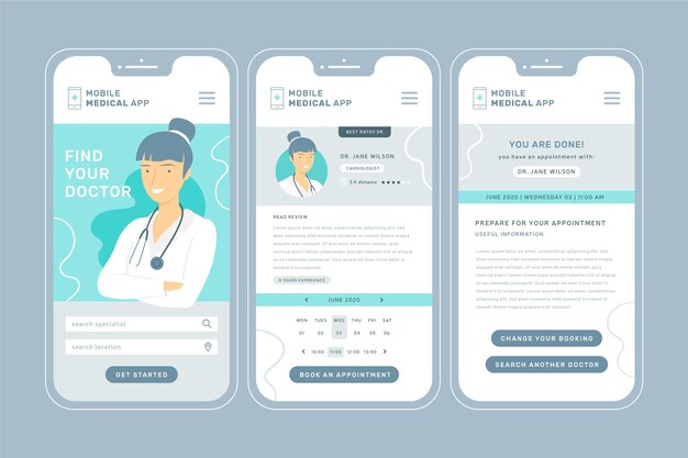 Medizinische Buchungs-App mit Smartphone-Oberfläche