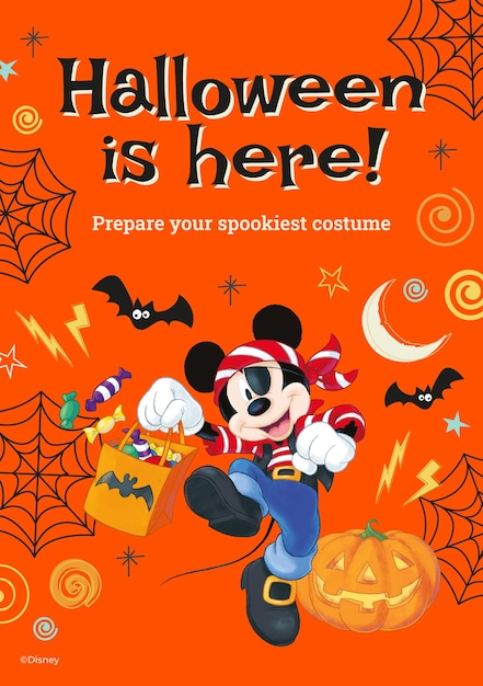 Kostenlose Vektor mickey und minnie maus halloween-karte