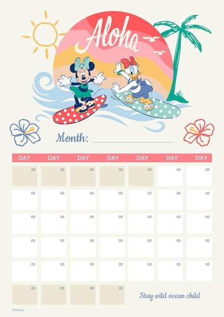 Kostenloser Vektor minnie maus sommerkalender