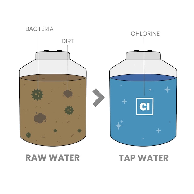 Kostenlose Vektor mit chlor desinfiziertes rohwasser