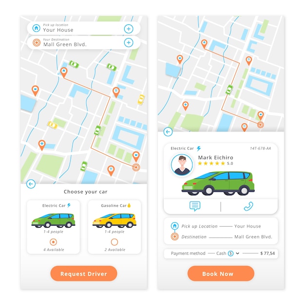 Kostenlose Vektor mobile app mit taxi-bestell-app