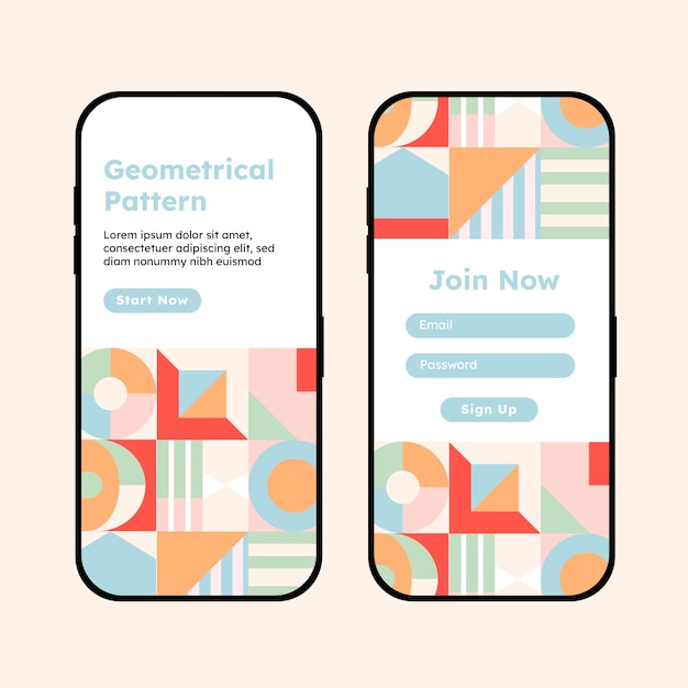 Kostenlose Vektor mobile designvorlage mit geometrischem muster im flachen design