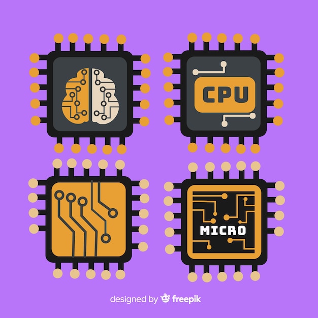 Kostenloser Vektor moderne cpu-sammlung mit flachem design