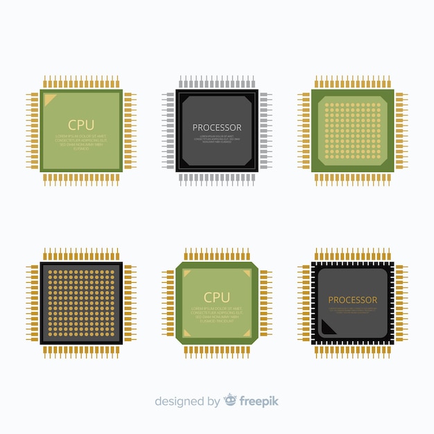 Kostenloser Vektor moderne cpu-sammlung mit flachem design