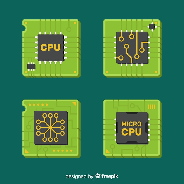 Kostenloser Vektor moderne cpu-sammlung mit flachem design