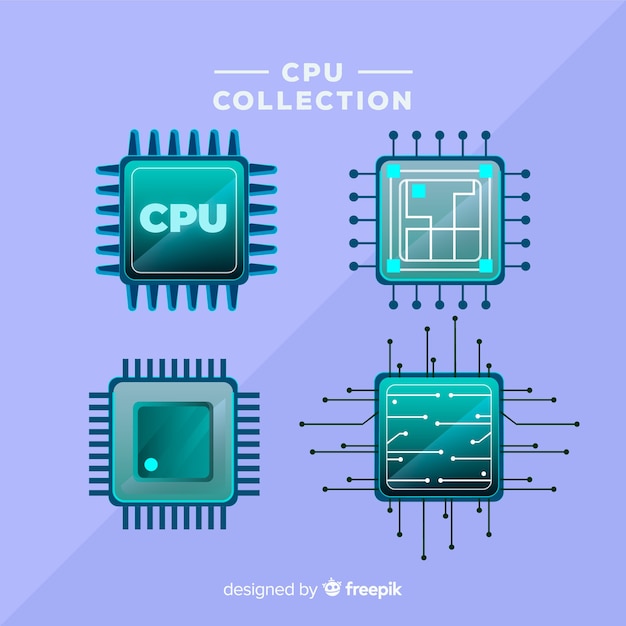 Kostenloser Vektor moderne cpu-sammlung mit flacher bauform