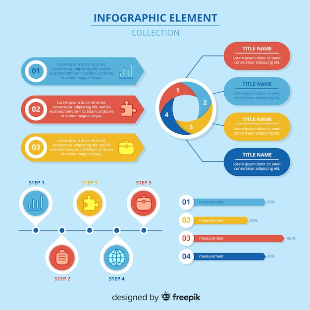 Kostenloser Vektor moderner satz infographics elemente mit flachem design