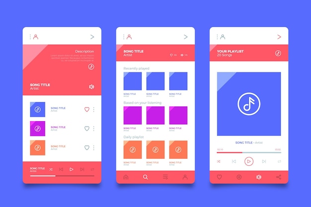 Kostenlose Vektor musik-player-app-oberfläche