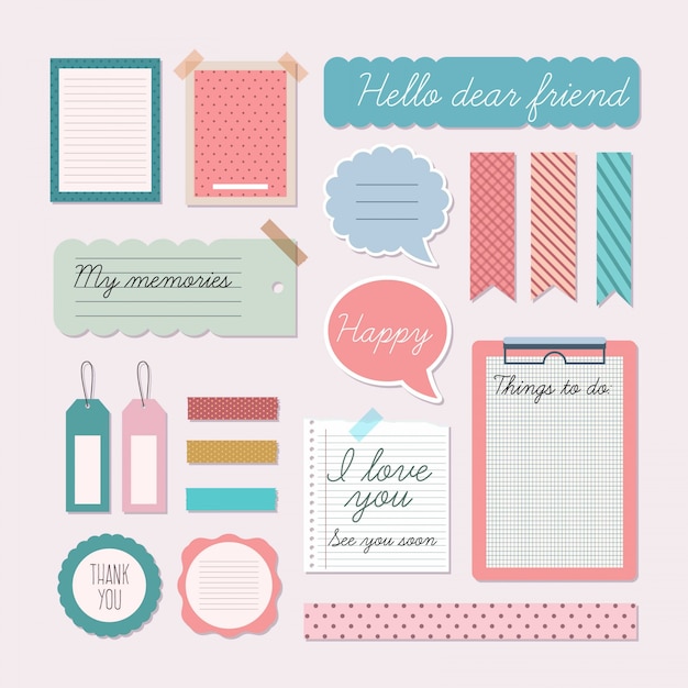 Kostenloser Vektor nette scrapbooking elemente pack