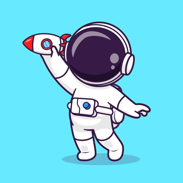 Niedlich, Astronaut, Spielende, Rakete, Spielzeug, Karikatur, Vektor, Symbol, Abbildung, Wissenschaft, Technologie, Symbol, Isolated