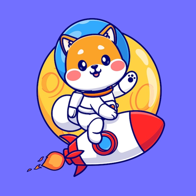 Kostenlose Vektor niedlich, shiba inu, astronaut, reiten, rakete, in, mond, raum, karikatur, vektor, symbol, abbildung, wissenschaft, animal