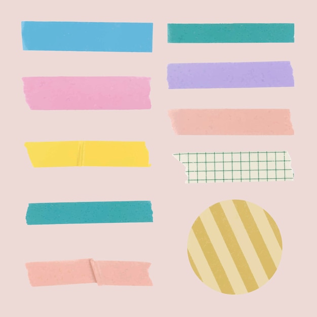 Kostenloser Vektor niedliche washi tape cliparts, buntes tagebuch dekorative aufkleber vektor-set