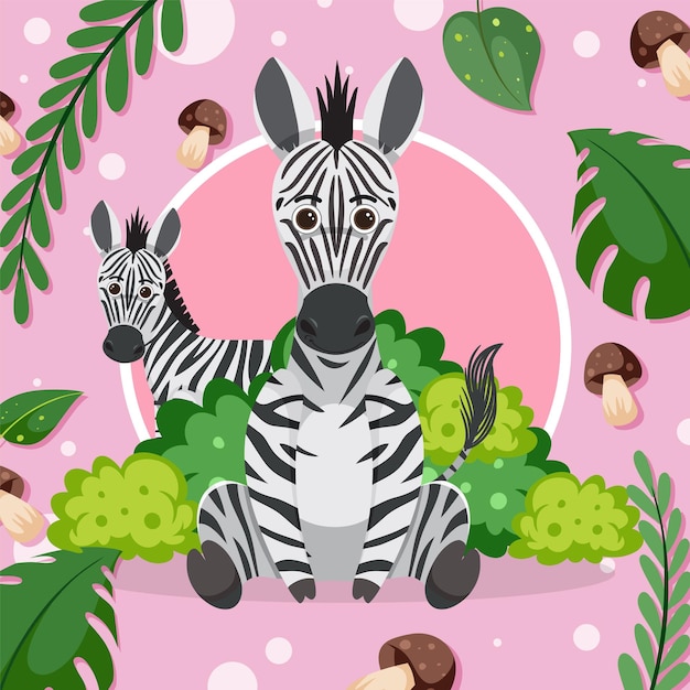 Kostenlose Vektor niedliches zebra im flachen cartoon-stil