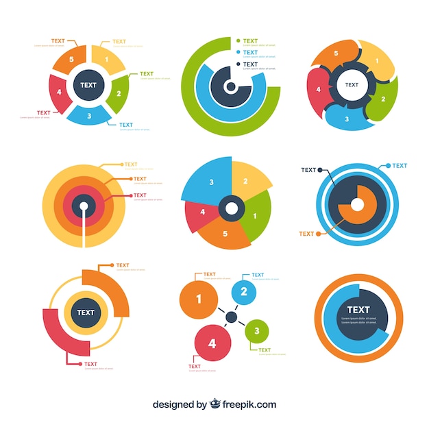 Kostenlose Vektor packung der infografikkarten mit großartigen designs und farben