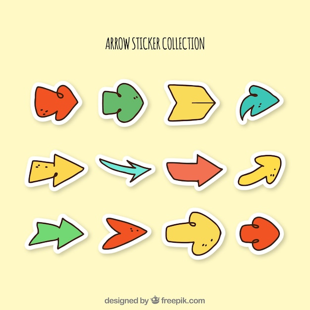 Kostenlose Vektor packung hand gezeichnet pfeil aufkleber