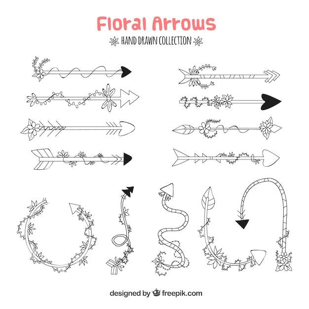Kostenloser Vektor packung mit handgezeichneten pfeilen