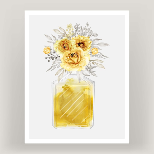 Kostenlose Vektor parfüm roségold gelbe aquarellillustration