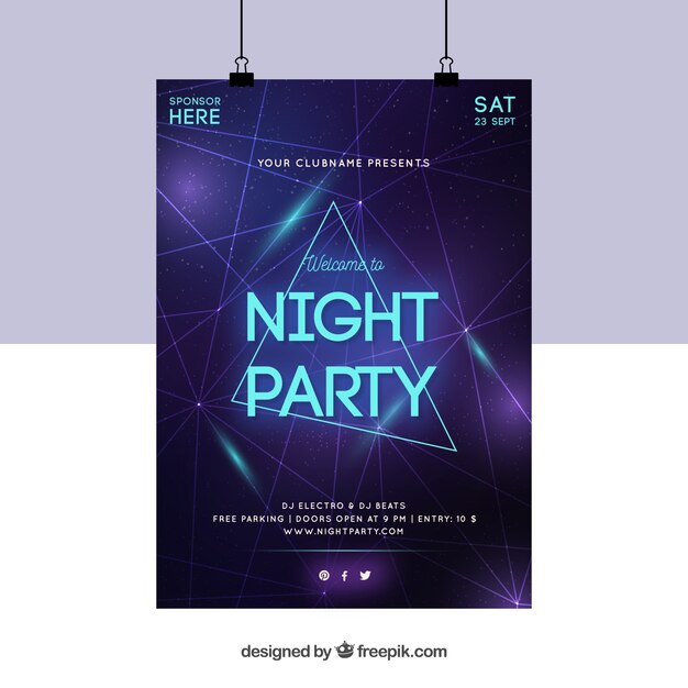 Partyplakat mit Neondreiecken