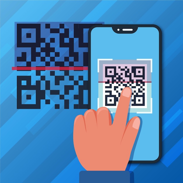 Kostenloser Vektor person, die einen qr-code mit einem smartphone scannt