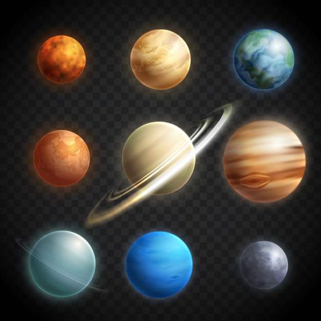 Planets Realistic Transparent Set