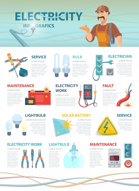 Kostenlose Vektor professionelle elektriker infografik vorlage